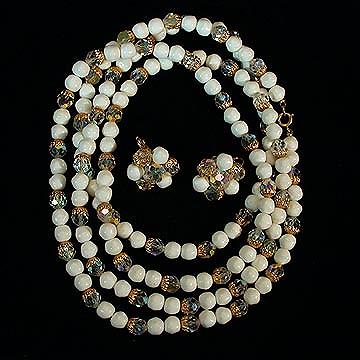 Vintage+White+Bead+and+Aurora+Crystal+Necklace+and+Earrings picture 1
