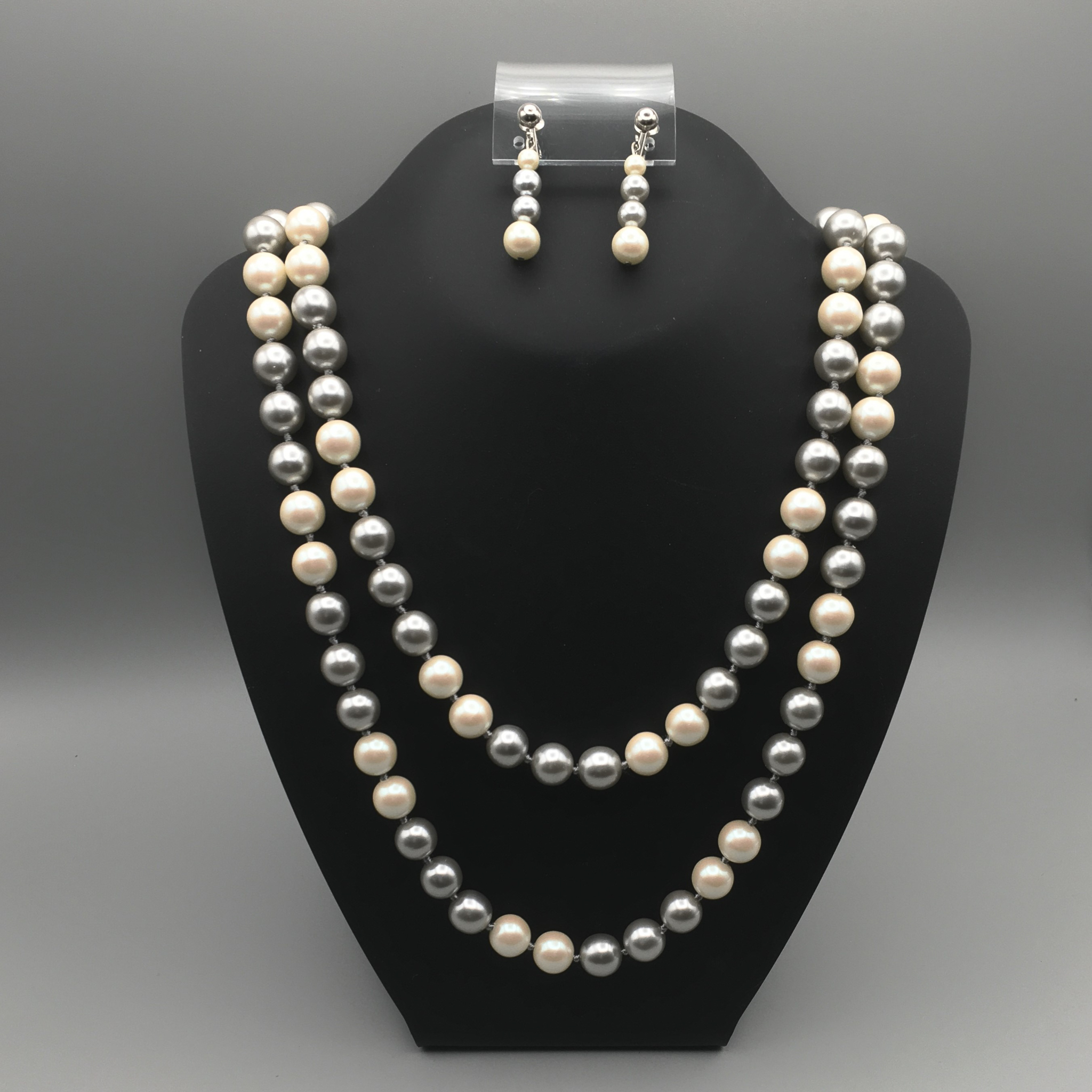 Richelieu+Grey+and+White+Simulated+Pearl+Set+-+Necklace+and+Earrings picture 1