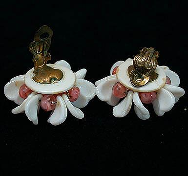 Pink+and+White+Glass+Bead+West+German+Clip+Earrings picture 2