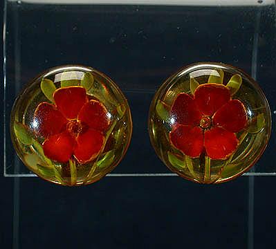 Vintage+Earrings+-+Red+Flowers+in+Lucite picture 2