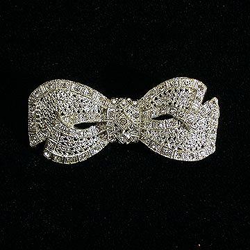 Large+Silvertone+Filigree+and+Rhinestone+Bow+Pin picture 1