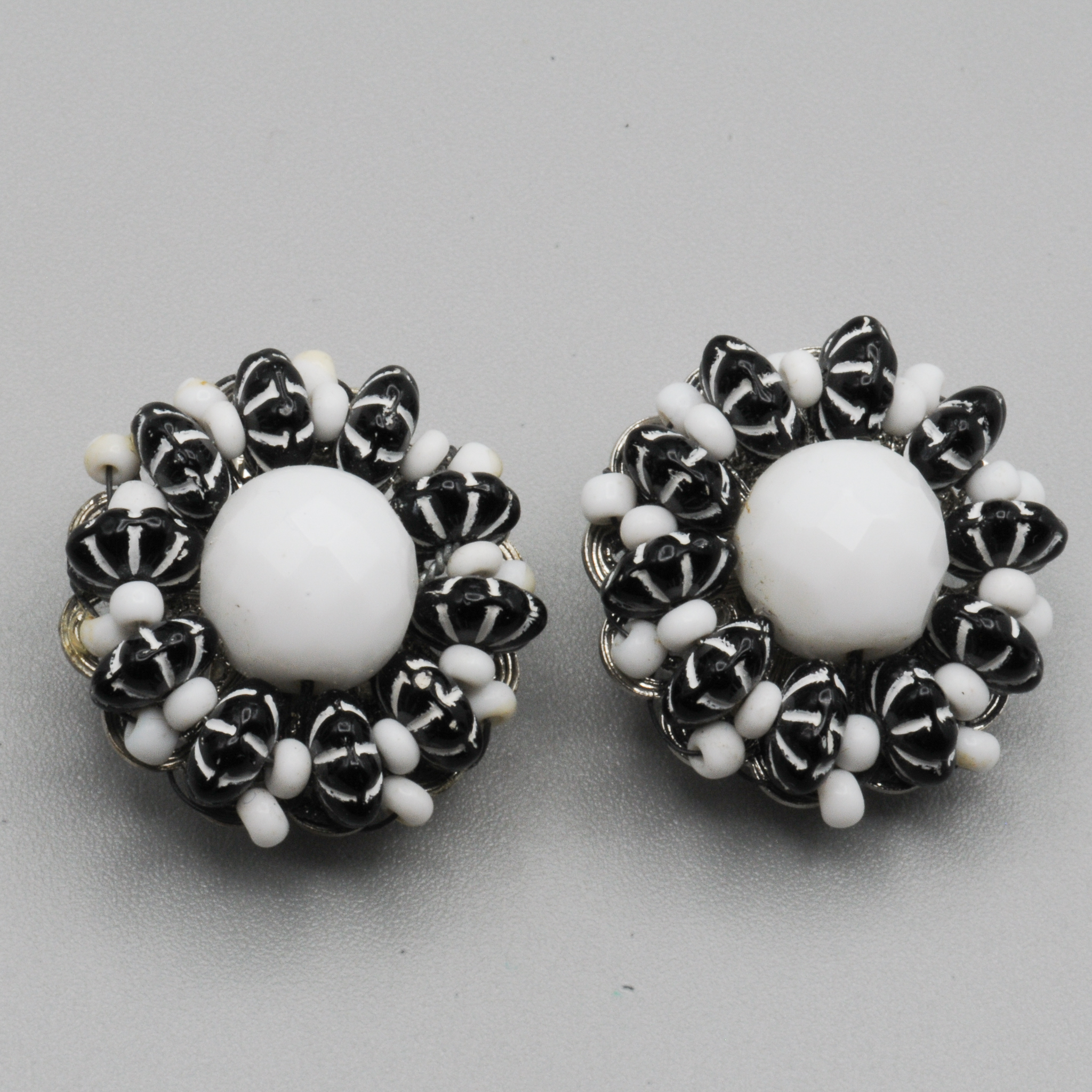 Hobe+Black+and+White+Beaded+Clip+Earrings picture 1