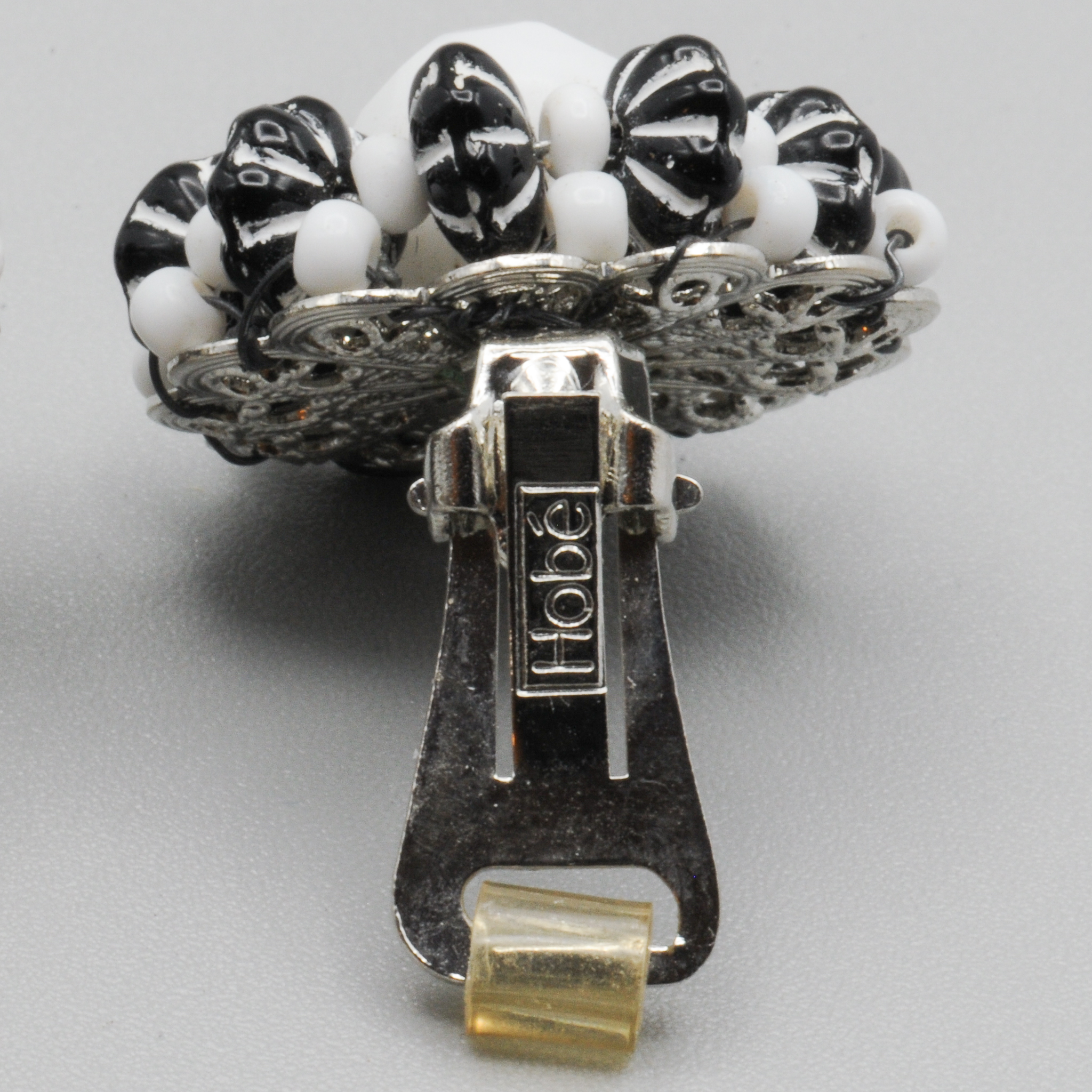 Hobe+Black+and+White+Beaded+Clip+Earrings picture 2