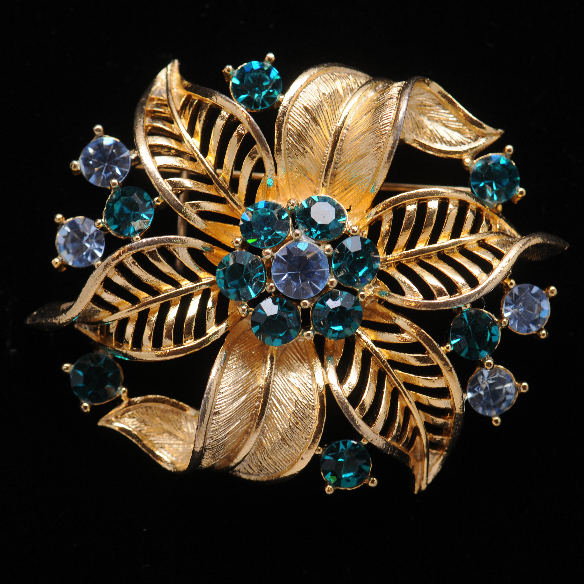 Glitzy+Lisner+Floral+Pin+Brooch+-+Teal+and+Powder+Blue+Stones picture 1