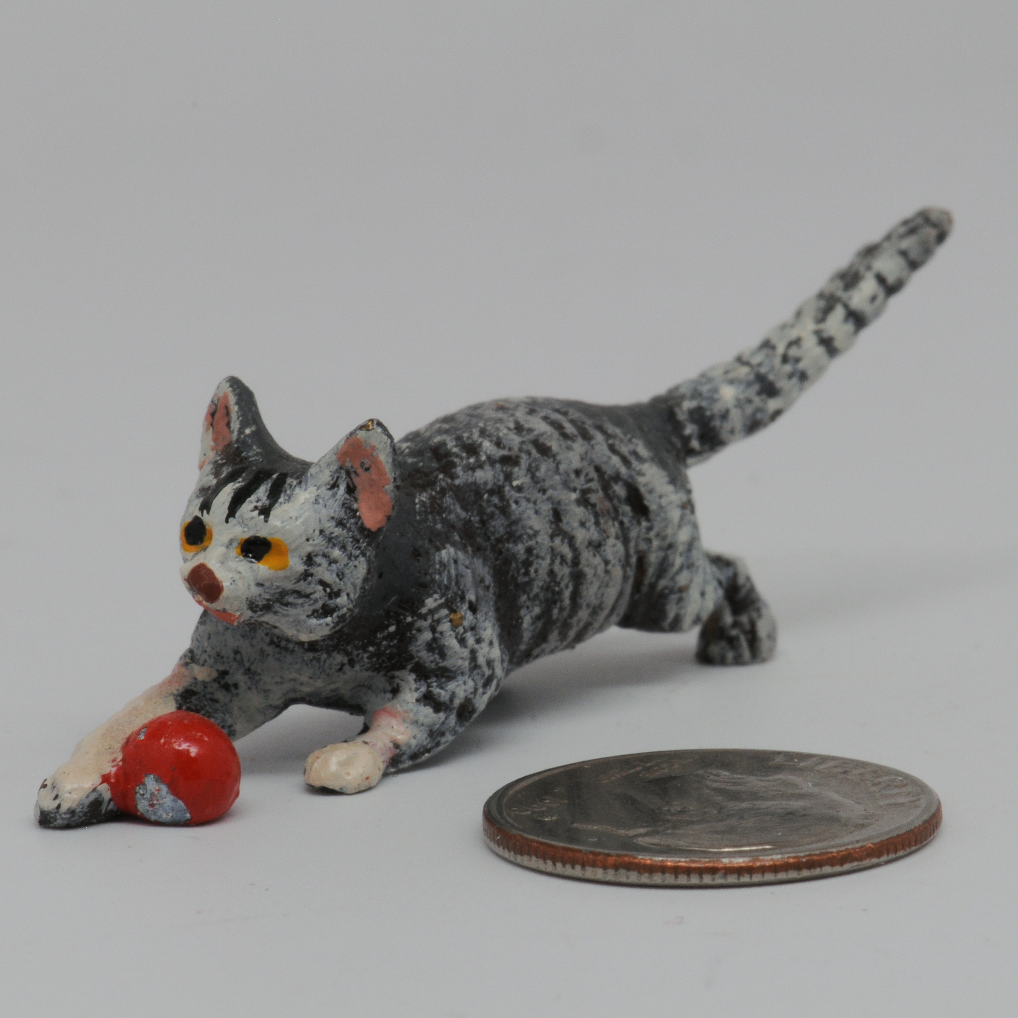 Vintage+Miniature+Vienna+Bronze+of+Cat+with+Red+Ball. picture 2