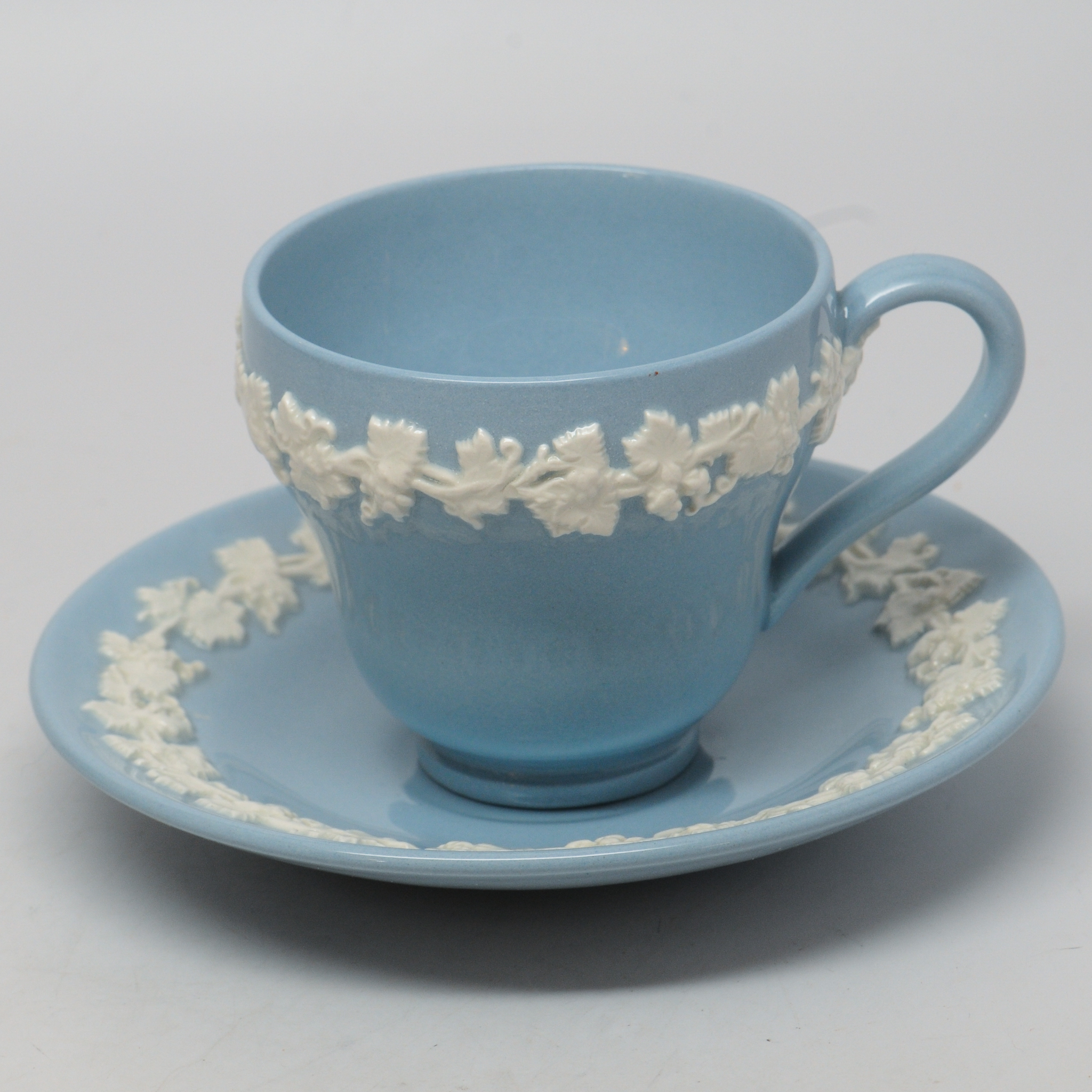 Wedgwood+1950s+Embossed+Queensware+Vintage+Demitasse+Cup+%26+Saucer picture 1