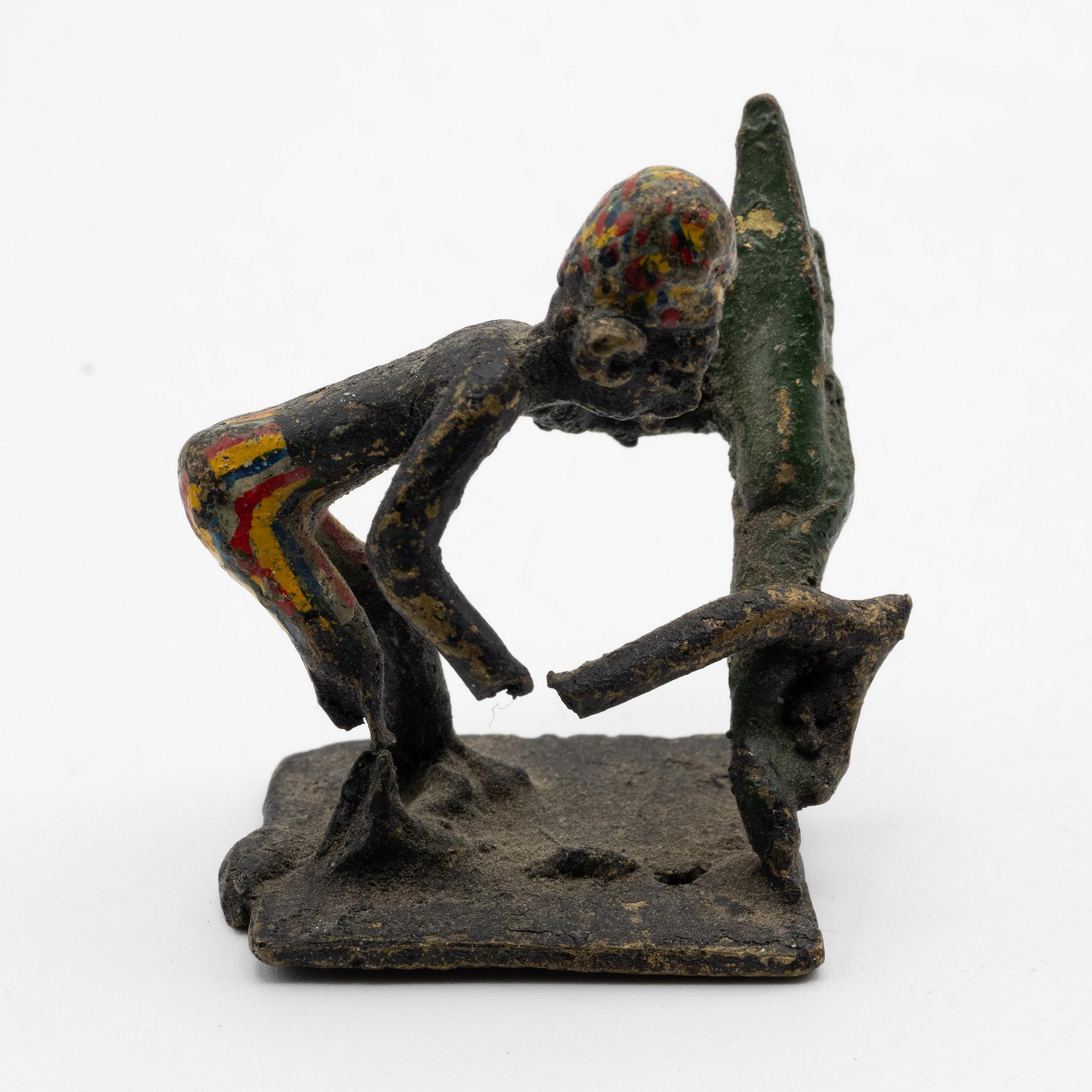 African+Akan+Ashanti+Metal+Figurine+of+Man+with+Crocodile+Ethnographic+Folk+Art picture 1