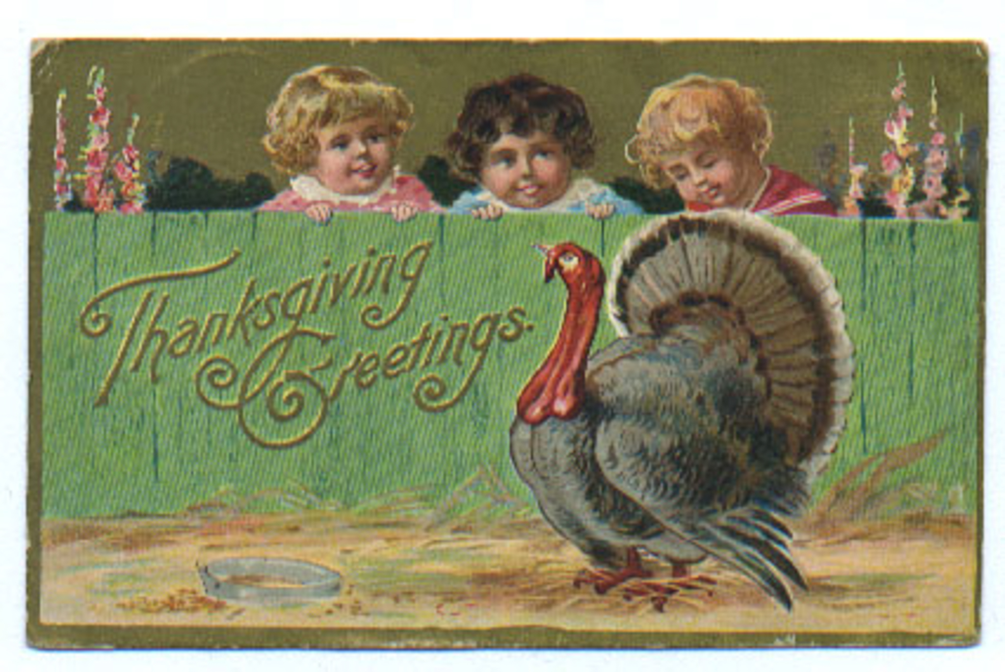 Thanksgiving+Postcard+-+Three+Chlidren+and+a+Turkey picture 1