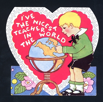 Vintage+Valentine+Card+-+for+Teacher+with+Globe picture 1