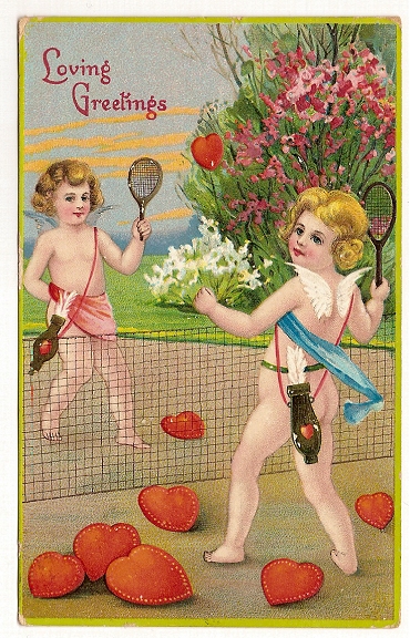 Vintage+Valentine+Postcard+Cupids+Playing+Tennis+1911 picture 1