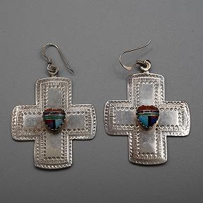 Sterling Silver Cross Earrings - Zuni Style Heart