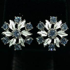 Coro Clip Earrings - White Enamel Leaves & Ice Blue Stones