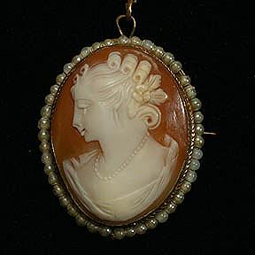 Edwardian Shell Cameo with Seed Pearl Frame