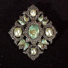 Sarah Coventry Remembrance Faux Turquoise and Pearl Pin/Pendant