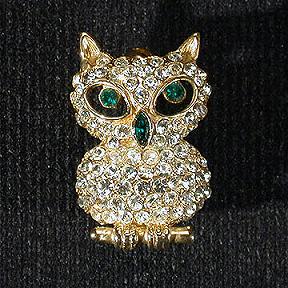 Rhinestone Owl Pin - Great Green Eyes!
