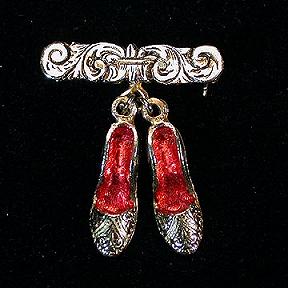 Unusual Bar Pin with Dangling High Heel Shoes Charms