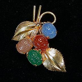 Scarab Pin or Brooch with 4 Colored Stones