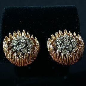 Rhinestone Water Lily Blossom Numbered Clip Earrings