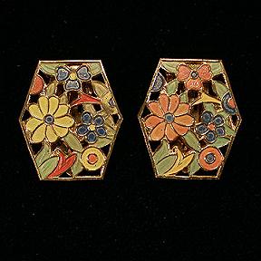 Sweet Pair of Enamelled Floral Dress Clips
