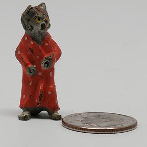 Vintage Miniature Vienna Bronze of Cat in a Red Bath Robe