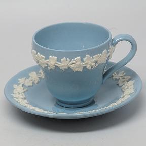 Wedgwood 1950s Embossed Queensware Vintage Demitasse Cup & Saucer