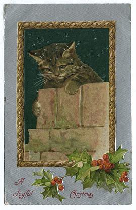 Vintage Christmas Postcard with Kitten