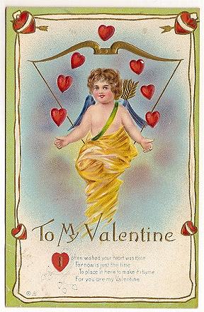 Vintage E. Nash Valentine Postcard with Cupid and Hearts