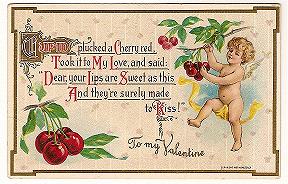 Vintage Wessler Valentine Postcard with Cupid and Cherries