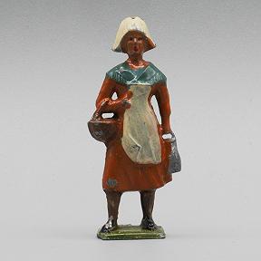 Farm Girl with Jug and Basket Vintage French Lead Farm Toy from France
