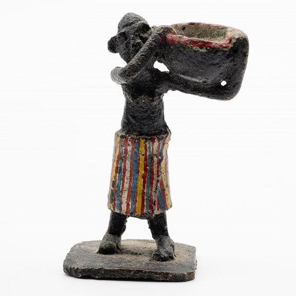 African Akan Ashanti Metal Figurine of Woman with Basket Ethnographic Folk Art